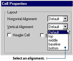 Select a vertical alignment for your object